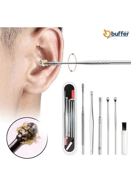 Buffer® 6 Parça Paslanmaz Çelik Kulak Balmumu Toplayıcı Çıkarıcı Temizleyici Bakımı Çubu indirimleri