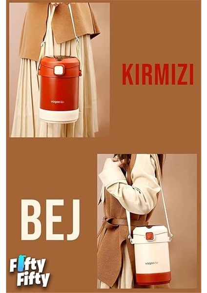 Çelik Yemek Termosu Isı Yalıtımlı 2 Kaseli 1.8lt Sızdırmaz Vakumlu Kap Taşıma Askılı