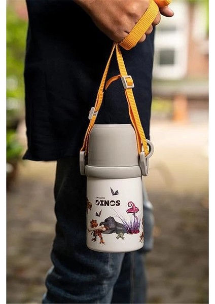 Thermo Isoleerfles Met Beker In Draagriem - 380 ml - Dino Marka