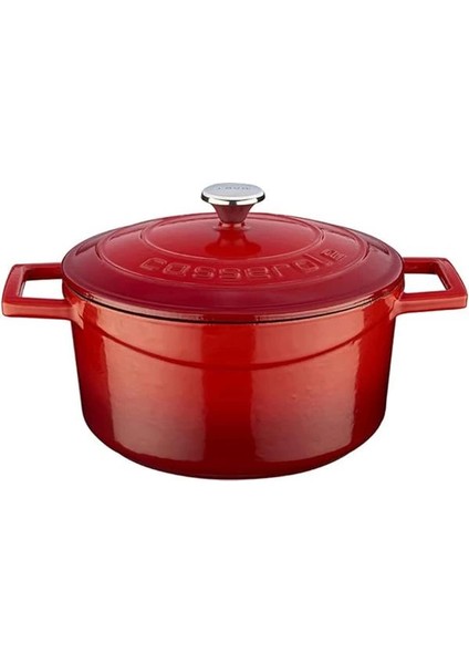 Metal Döküm Yuvarlak Tencere, 22 Cm, Kırmızı