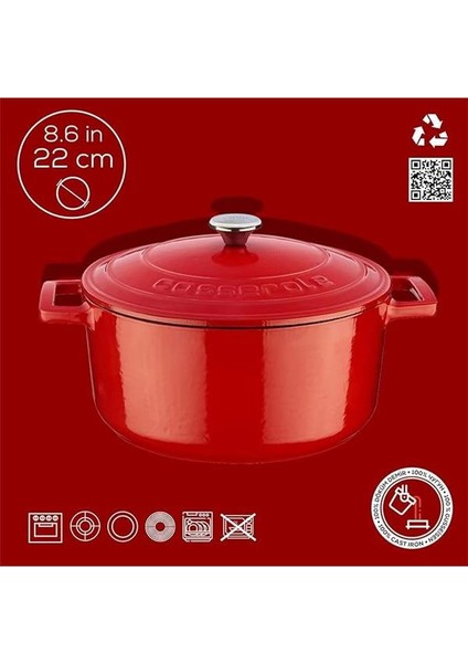 Metal Döküm Yuvarlak Tencere, 22 Cm, Kırmızı fırsatları