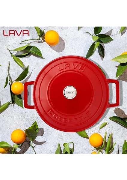 Metal Döküm Yuvarlak Tencere, 22 Cm, Kırmızı