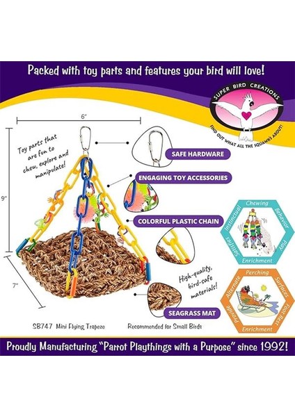 SB747 Mini Uçan Trapez Kuş Oyuncağı, Küçük Kuş Boyutu, 6 "x 7" x 9" fiyatları