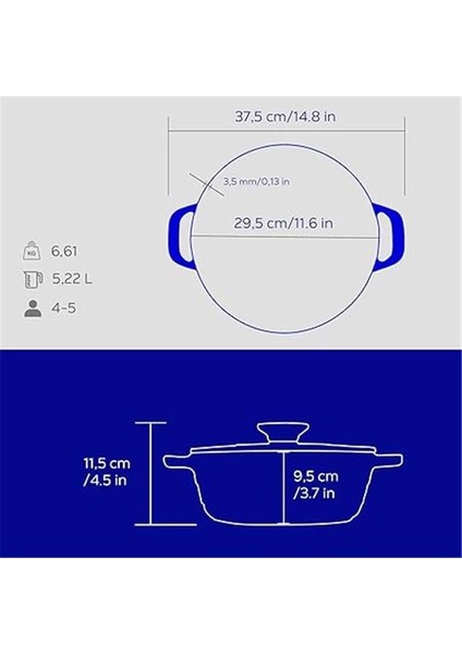 Döküm Yuvarlak Tencere Döküm Demir Kapak Experience Majolik Serisi ÇAP(Ø)28CM