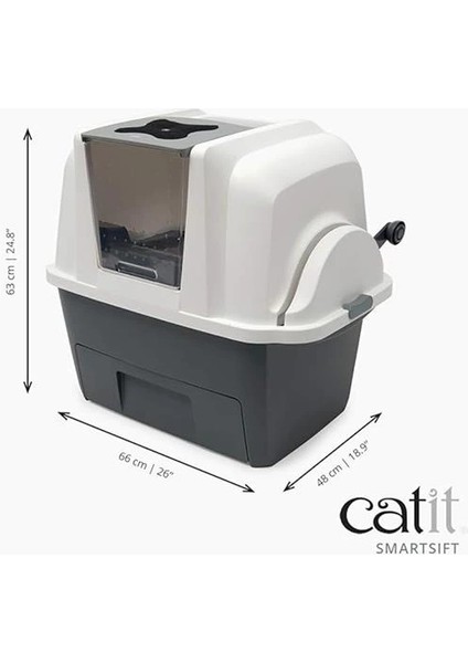 Catit Smart Sift Otomatik Kedi Tuvalet Kabı, Gri/beyaz, 66 x 48 x 63 cm