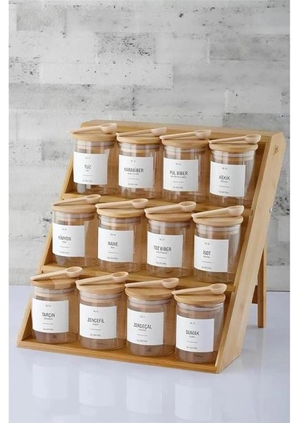 Bambu 3 Katlı Katlanabilir Baharat Standı | Çekmece Içi Kullanıma Uygun Baharatlar Için
