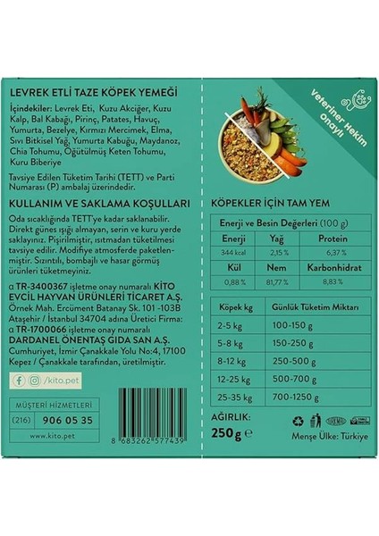 Fresh Levrek Etli Taze Köpek Yemeği, 250GR fiyatları
