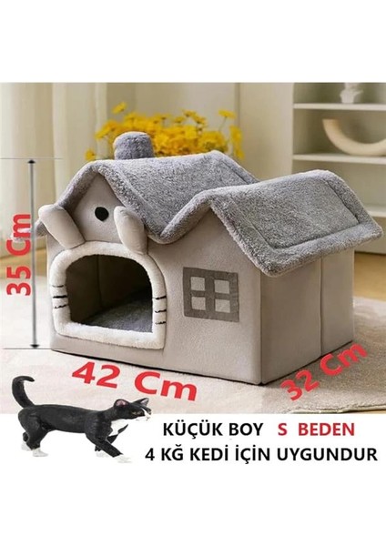 Kedi Evi Yumuşak Kedi Yatağı Derin Uyku ve Kış Evi Çıkarılabilir Minder -Villa 1ADET (Gri modelleri
