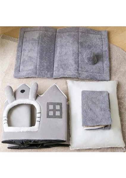 Kedi Evi Yumuşak Kedi Yatağı Derin Uyku ve Kış Evi Çıkarılabilir Minder -Villa 1ADET (Gri indirimleri