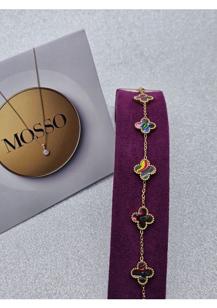 Renkli Ebruli Sedefli Renk Yonca Model Çelik Bileklik fiyatları