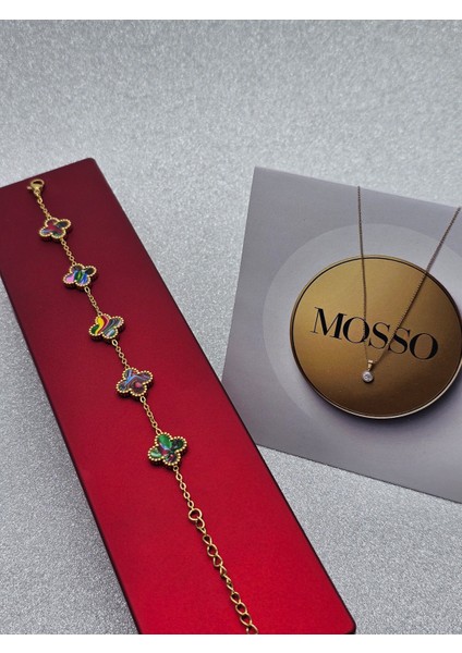 Renkli Ebruli Sedefli Renk Yonca Model Çelik Bileklik modelleri