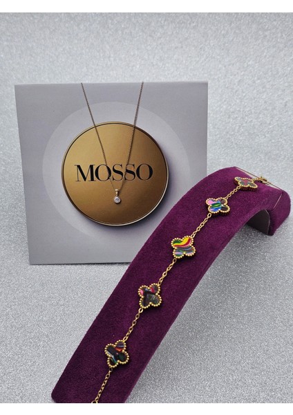 Renkli Ebruli Sedefli Renk Yonca Model Çelik Bileklik fırsatları