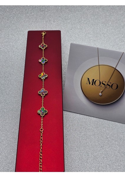 Renkli Ebruli Sedefli Renk Yonca Model Çelik Bileklik indirimleri