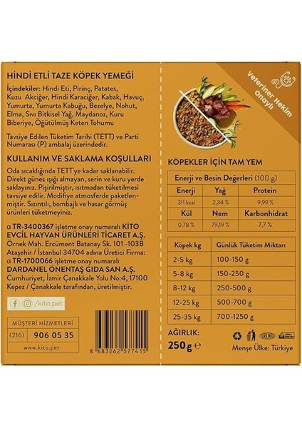 Fresh Hindi Etli Taze Köpek Yemeği, 250GR fiyatları