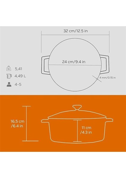 Metal Döküm Yuvarlak Tencere, 24 Cm, Turuncu indirimleri