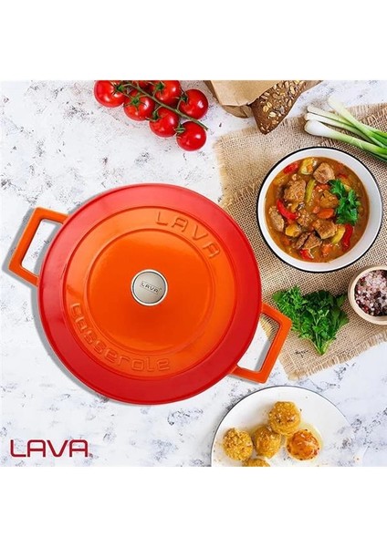 Metal Döküm Yuvarlak Tencere, 24 Cm, Turuncu