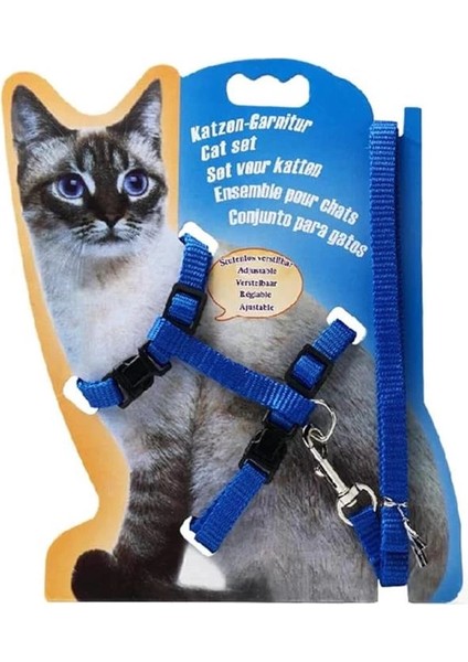 Kedi Gögüs Tasması ve Gezdirme Seti NO:114 Mavi