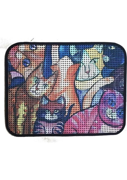 Elekli Desenli Kedi Tuvalet Önü Paspası 60 x 45 cm Kedi Suratlar