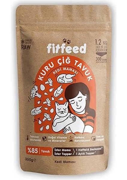 Freeze-Dried Kuru Çiğ Kedi Maması -%85 Tavuk - 300G fırsatları