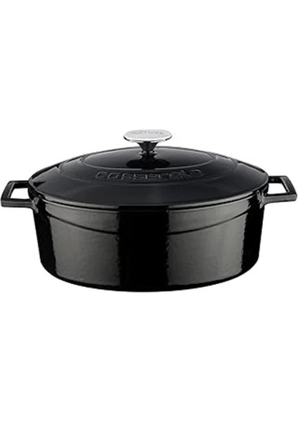 Metal Oval Döküm Tencere, 29 Cm, 4.67 L Hacim, Siyah