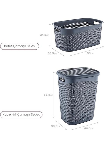 Katre Kirli Çamaşır Sepeti ve Çamaşır Selesi Set Antrasit modelleri
