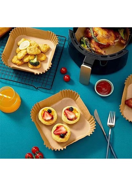 Airfryer Pişirme Kağıdı 50 Adet Kare Fırın Tepsisi Yanmaz Yapışmaz Gıda Parşömeni Sıcak Hava indirimleri