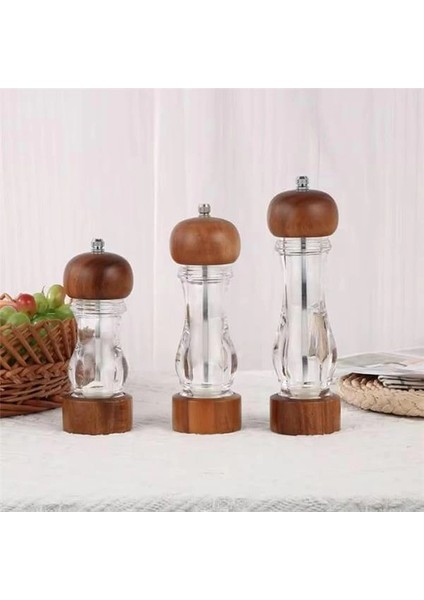 2 Adet Ahşap Kapaklı Bambu ve Akasya Ağacı Şeffaf Akrilik Tuz ve Karabiber Baharat fiyatları