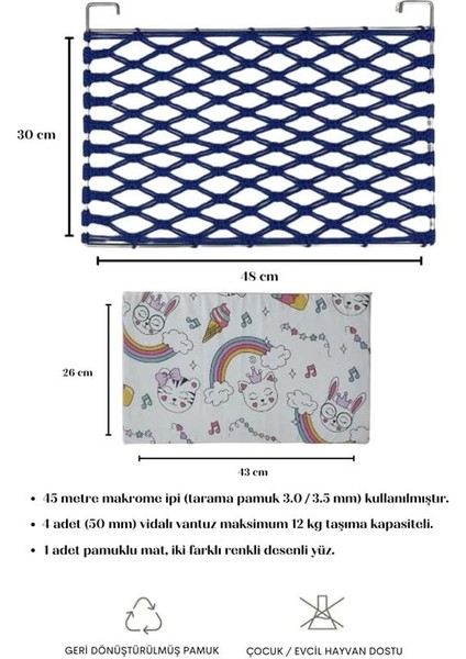 Makrome Vantuzlu Sade Cam Kedi Yatağı, Pamuklu Matlı