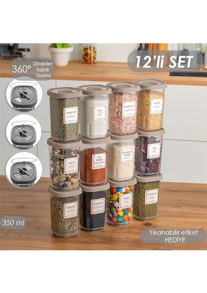 1061 Döner Kapaklı Etiketli Baharatlık Seti - 12'li Cappuccino Kapaklı 350 cc fiyatları