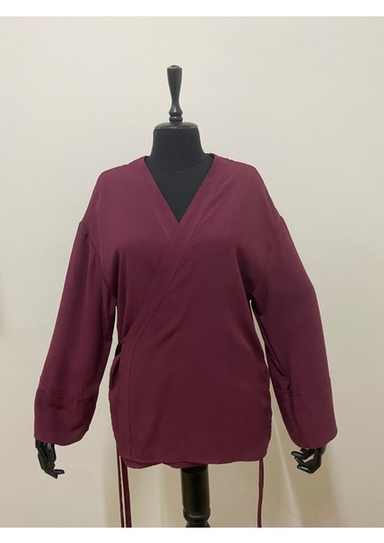 Kadın Kruvaze Viskon Kumaş Oversize Yandan Bağlamalı Kimono modelleri