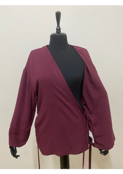 Kadın Kruvaze Viskon Kumaş Oversize Yandan Bağlamalı Kimono