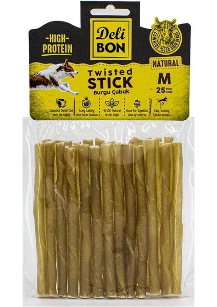 Delibon Gerçek Deriden Kalın Burgu Çubuk, THICKX25PCS., Natural