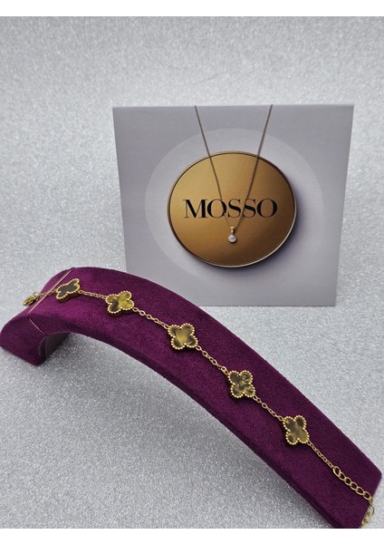 Haki Sedefli Renk Çelik Bileklik Yonca Model Premium