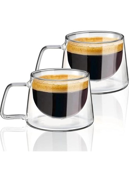 Çift Cidarlı Borosilikat Bardak | Isı Yalıtımlı Kahve Çay Bardağı (2, Milano 200 Ml)