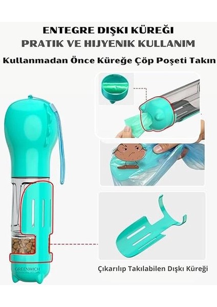 Taşınabilir Seyahat Seti 300 ml | Mama ve Su Kabı | Kaka Küreği ve Poşeti | Kedi Köpek indirimleri