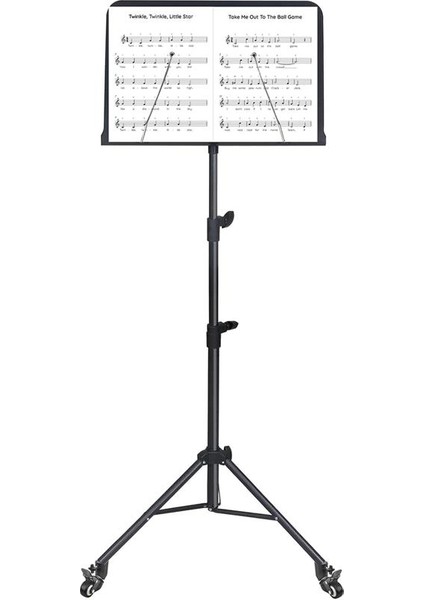 Tekerlekli Nota Sehpası Taşınabilir Çift Klips Tutuculu Taşıması ve Kullanımı Kolay Boyu