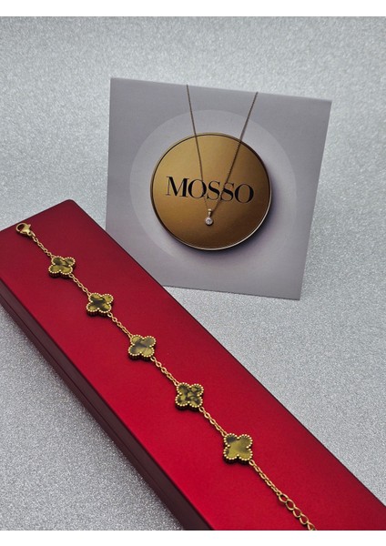 Haki Sedefli Renk Çelik Bileklik Yonca Model Premium fiyatları