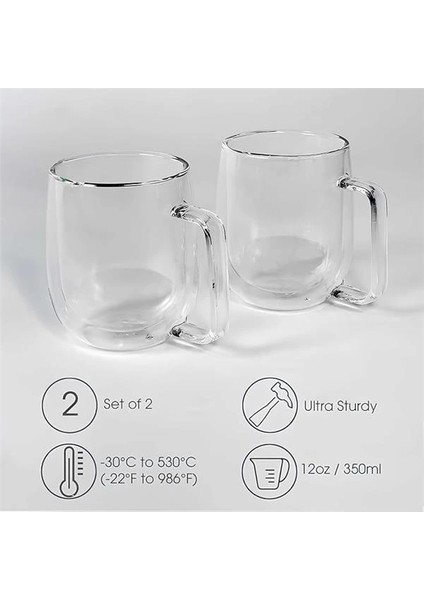 Çift Cidarlı Cam Kupa Ev Ofis Fincanı Çift Katlı Isı Yalıtımlı Kulplu Cam Bardak (2 Adet fiyatları