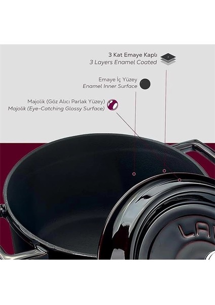 Premium Serisi - Döküm Yuvarlak Tencere, 20 Cm, Majolik Mor