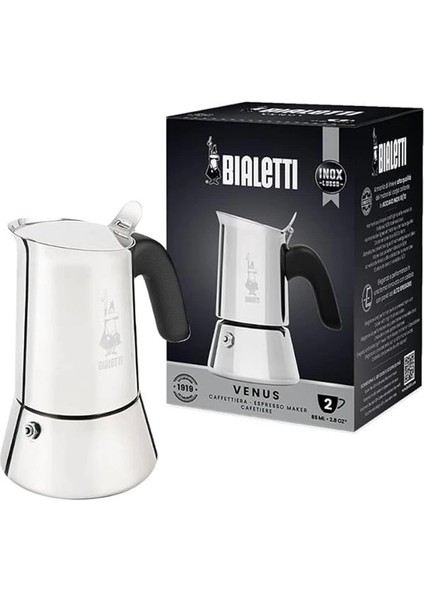 - Venus: 2 Cups Ocak Üstü Espresso Pişirici - 85ML - Gümüş Renk - Paslanmaz Çelik Gövde -