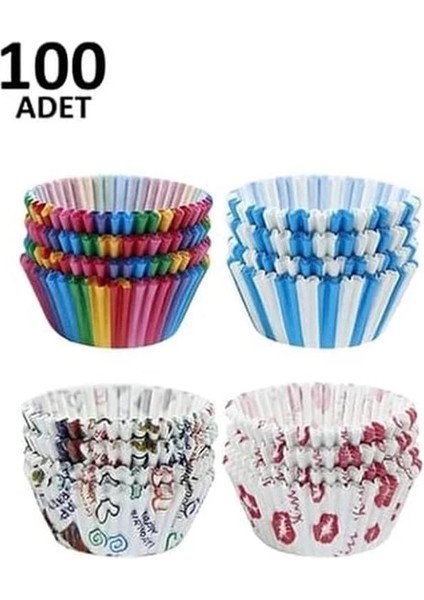 100 Adet Desenli Cupcake Kalıbı,renkli Browni ve Muffin Kabı,kağıdı