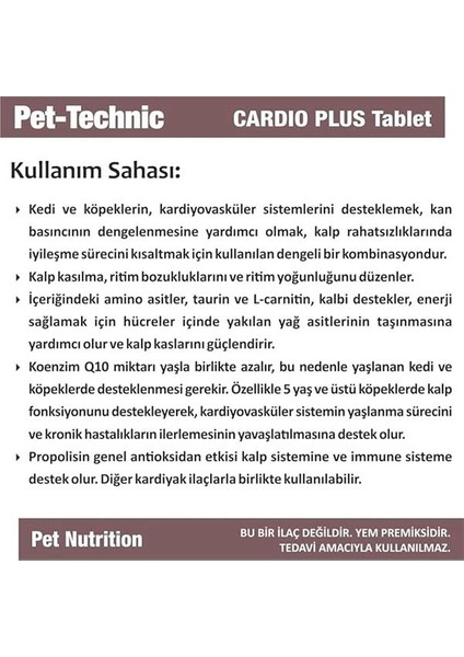 Pet-Technic Cardio Plus Tablet – Kedi ve Köpekler Için Koenzim Q10 ve Taurin Içerikli Kalp