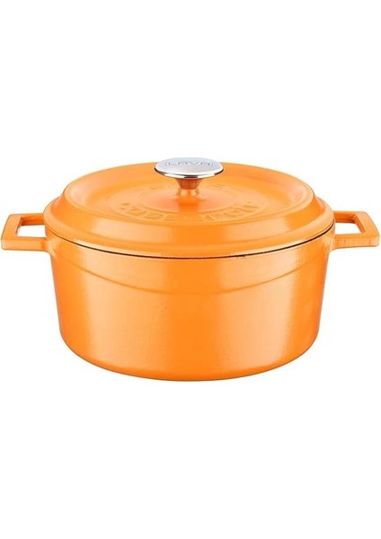 Metal Spring Serisi - Döküm Tencere, Yuvarlak, 24 Cm, Mat Emaye, Parlak Siyah Taban, Turuncu