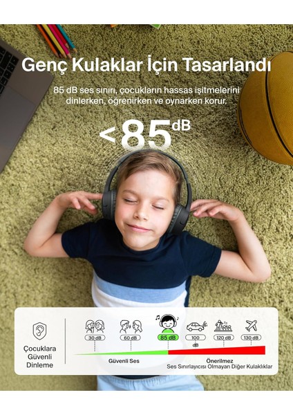 Soundform Mini Çocuk Kablosuz Kulaklık (Siyah) – Dahili Mikrofon, 30 Saat Çalma, Eğlenceli Çı modelleri