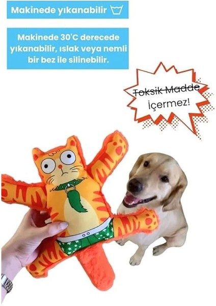 Havhav Mihav Sesli Köpek Oyuncağı Turuncu Renkli Kedi Şekilli Köpek Diş Kaşıma Oyuncağı indirimleri