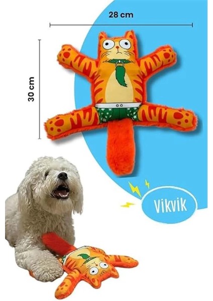 Havhav Mihav Sesli Köpek Oyuncağı Turuncu Renkli Kedi Şekilli Köpek Diş Kaşıma Oyuncağı