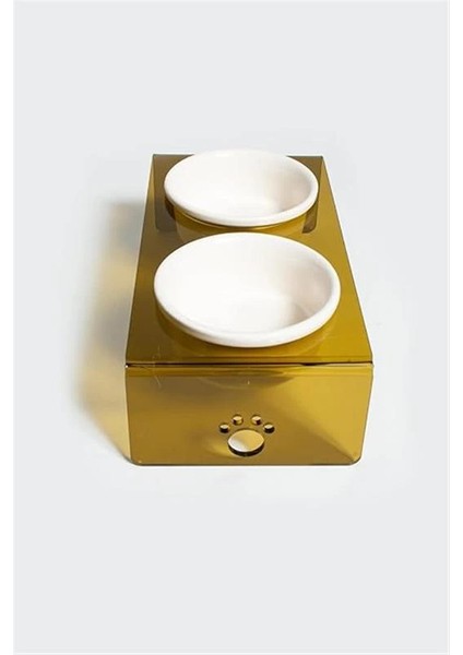 Pati Desenli Şeffaf Pleksi ve Seramik Ikili Mama Kabı 30X15 cm (Gold) modelleri