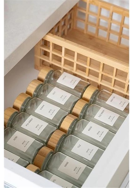 Hava ve Nem Korumalı Bambu Kapaklı Cam Baharatlık Seti 12'li (120 Ml)