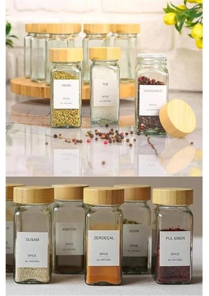 Hava ve Nem Korumalı Bambu Kapaklı Cam Baharatlık Seti 12'li (120 Ml) fırsatları