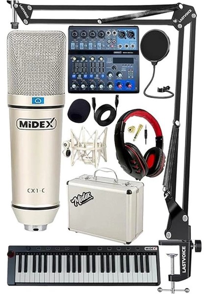 Stüdyo Ekipmanları Midi Live Paket-4 Ses Kartlı Mikser Midi Klavye Cx1 Mikrofon Kulaklık